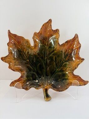 Vintage Mid Century Brown Drip Glaze Maple Leaf Dish Retro Fall Thanksgiving